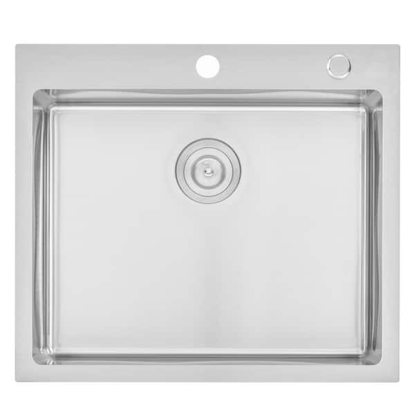 eModernDecor Drop-In Topmount 16-Gauge Stainless Steel 25 in. x 22 in. x 10 in. Single Bowl Kitchen Sink RT2522