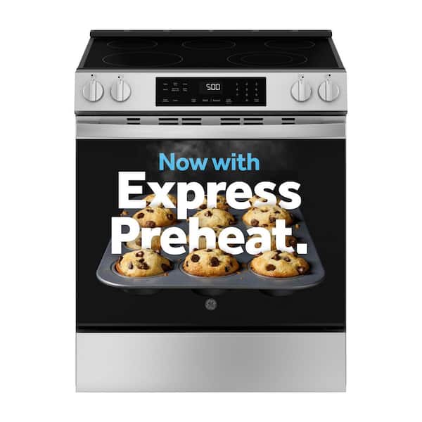 GE 30 in. 5 Burner Element Slide-In Electric Range in Stainless Steel with Crisp Mode GRS500PVSS