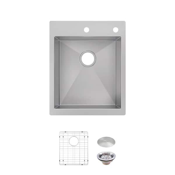 Glacier Bay Professional Zero Radius 17 in. Drop-In Single Bowl 16 Gauge Stainless Steel Kitchen Sink with Accessories FSDZ1722A1ACC