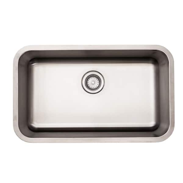 Glacier Bay Builder 30 in. Undermount Single Bowl 18 Gauge Stainless Steel Kitchen Sink with Strainer VU3018A19