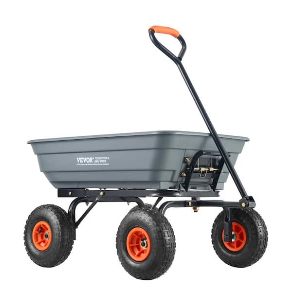 VEVOR 4 cu. ft. Dump Cart Poly with Easy to Assemble Steel Frame Dump Wagon with 2-in-1 Convertible Handle Garden Cart SLZXTC600B005GQJAV0