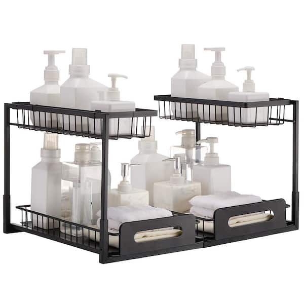 VEVOR 2 Tier Pull Out Cabinet Organizer(10.7 in. W x 14.2 in. D), Under Sink Organizer and Storage, Slide Out, Black (2 Pack) FZSLLTGPFECS5ERAHV0