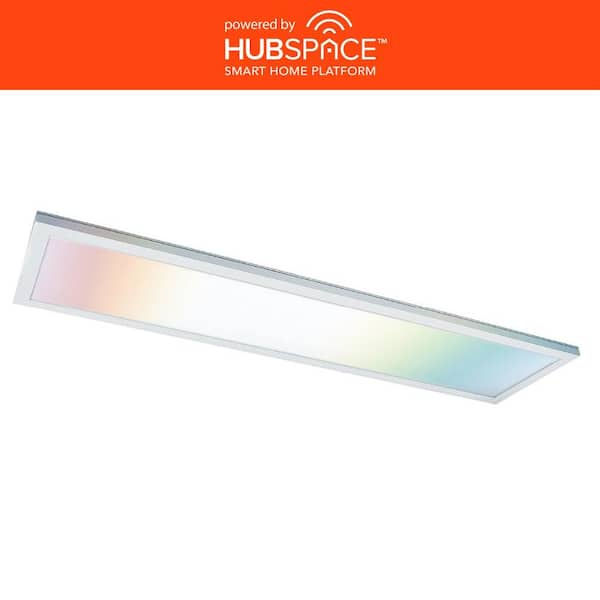 Commercial Electric 1-Pack 1 ft. x 4 ft. Smart Color Selectable RGBW Integrated LED White Flat Panel Ceiling Flush Mount Powered by Hubspace FP1X4RGBWWHAGHD