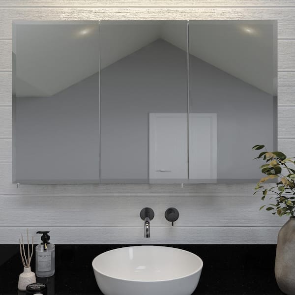 Croydex 48 in. W x 30 in. H x 5-1/4 in. D Frameless Tri-View Surface-Mount Medicine Cabinet with Easy Hang System in White WC102622HD