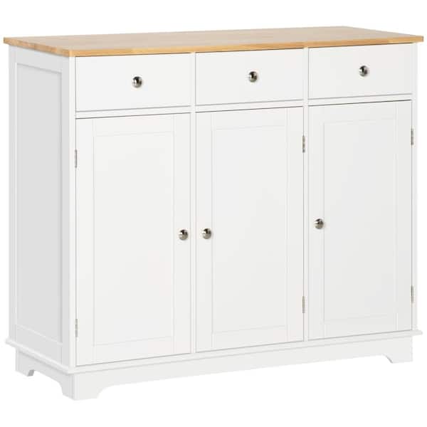 HOMCOM Modern White Sideboard with Rubberwood Top and Drawers 835-511WT