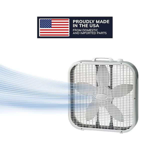 Lasko 20 in. 3 Speed Air Circulating Box Fan for Home in White with Save Smart Technology, 1820 CFM and Carry Handle B20201