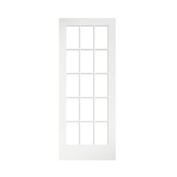 eightdoors 30 in. x 80 in. Clear Glass 15-Lite True Divided White Finished Solid French Interior Door Slab 50688019803035
