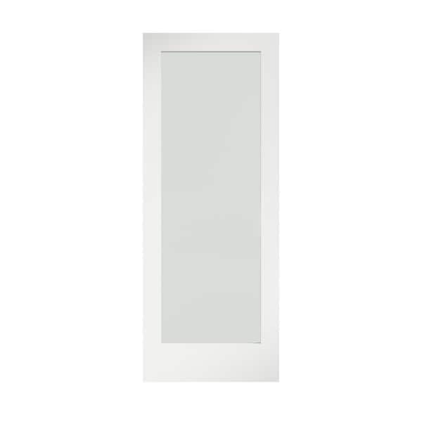 eightdoors 28 in. x 80 in. x 1-3/8 in. 1-Lite Solid Core Frosted Glass Shaker White Primed Wood Interior Door Slab 50388014802835FRSH