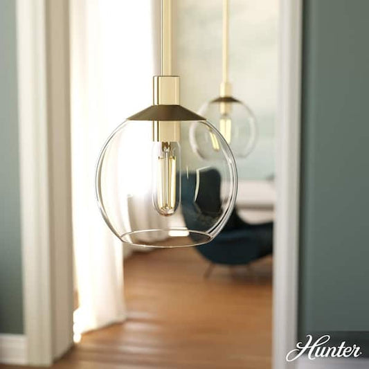 Hunter Xidane 1-Light Alturas Gold Island Mini Pendant Light with Clear Glass Shade 19504