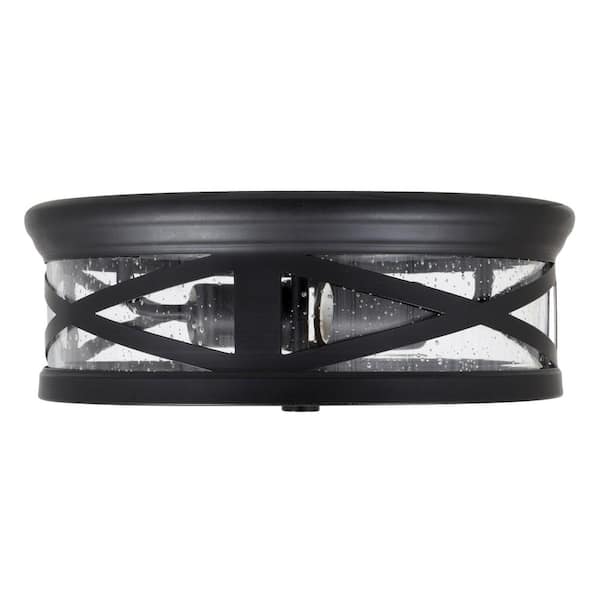 Sylvania Wellesley 11 in. Double Bulb Antique Black Ceiling Flush Mount with 2 Edison 6.5-Watt LED Light Bulbs Included 60063