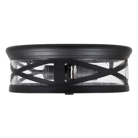 Sylvania Wellesley 11 in. Double Bulb Antique Black Ceiling Flush Mount with 2 Edison 6.5-Watt LED Light Bulbs Included 60063