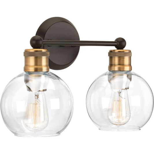Progress Lighting Hansford Collection 15-1/2 in. Vintage Electric 2-Light Antique Bronze Coastal Clear Glass Bathroom Vanity Light P300050-020