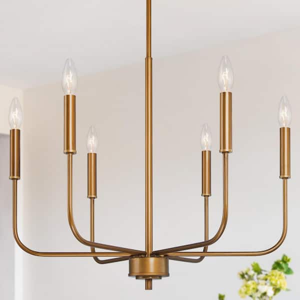 Uolfin Modern Dark Gold Kitchen Linear Chandelier, 6-Light Farmhouse Antique Candlestick Ding Room Pendant Light Fixture 477ZEQHD23813IV