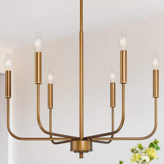 Uolfin Modern Dark Gold Kitchen Linear Chandelier, 6-Light Farmhouse Antique Candlestick Ding Room Pendant Light Fixture 477ZEQHD23813IV