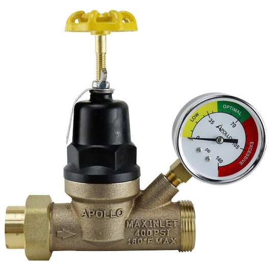 Apollo 1/2 in. FNPT x 3/4 in. MNPT Lead Free Bronze Pressure Reducing Valve with Gauge 69ELF114TWG