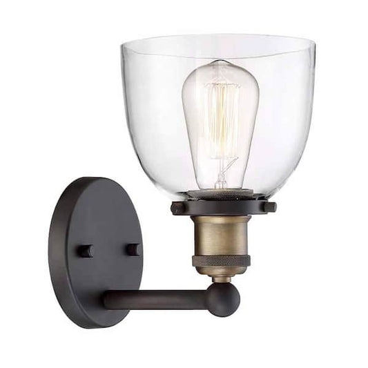 Home Decorators Collection Evelyn 6 in. 1-Light Artisan Bronze Industrial Vanity with Clear Glass Shade HB15018-313