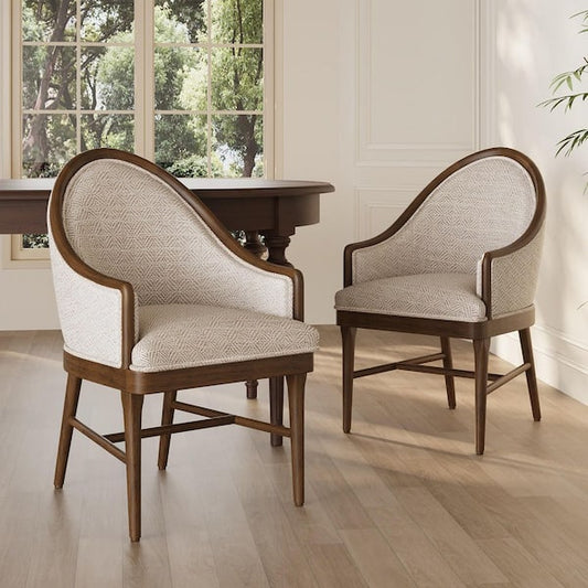 CHRISTOPHER KNIGHT HOME Littell Modern Beige Polyester Fabric Upholstered and Solid Wood Dining Arm Chairs, Curved Backrest, Set of 2 138972