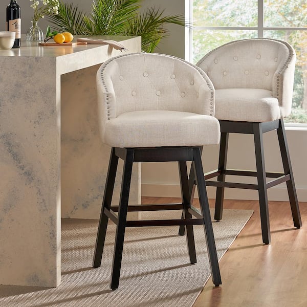 Noble House Ogden 41.5 in. Beige Swivel Cushioned Bar stool (Set of 2) 6622