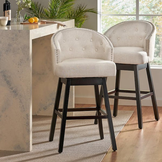 Noble House Ogden 41.5 in. Beige Swivel Cushioned Bar stool (Set of 2) 6622
