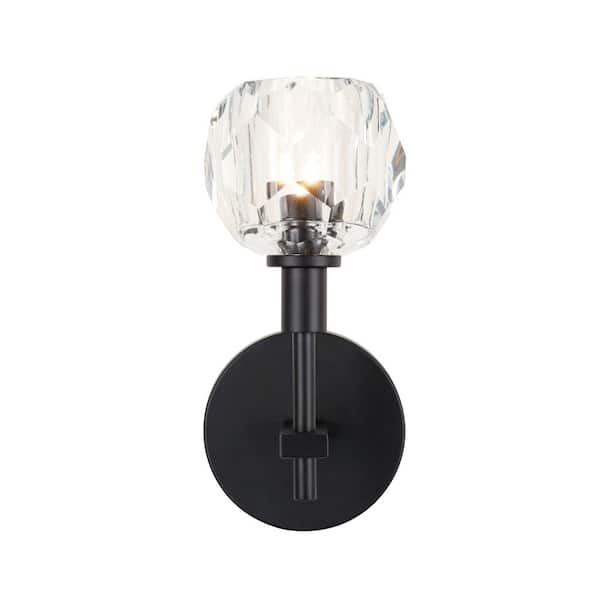 Alsy 4.75 in. 1-Light Black Wall Sconce with Clear Captured Glass Shade 24300-001