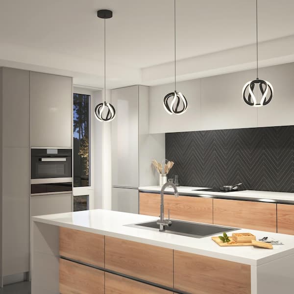 Artika Vivaldi 16-Watt 1 Light Matte Black Modern 3 CCT Integrated LED Mini Pendant Light Fixture for Kitchen Island PDT1-VIC-HD2BL