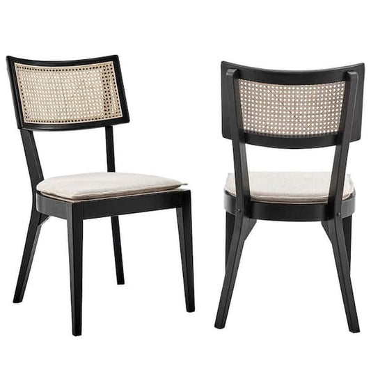 MODWAY Caledonia Black Beige Wood Dining Chair Set of 2 EEI-6080-BLK-BEI