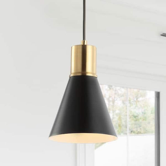 JONATHAN Y Apollo 6 in. 1-Light Black/Brass Gold Metal LED Pendant Light JYL6131A