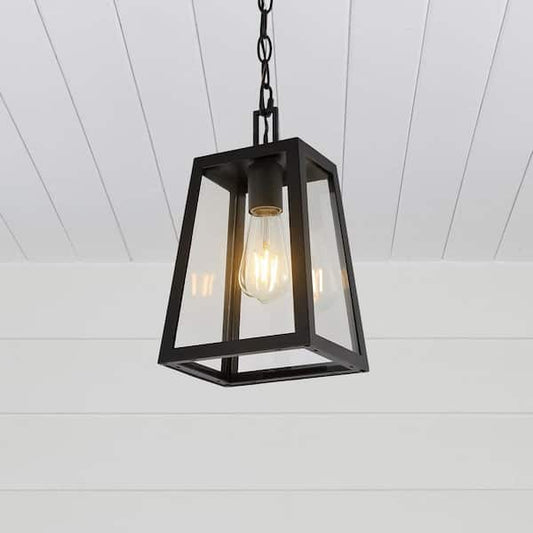 JONATHAN Y Glendale 6.75 in. 1-Light Black/Clear Outdoor LED Pendant Farmhouse Industrial Iron/Glass JYL2402A