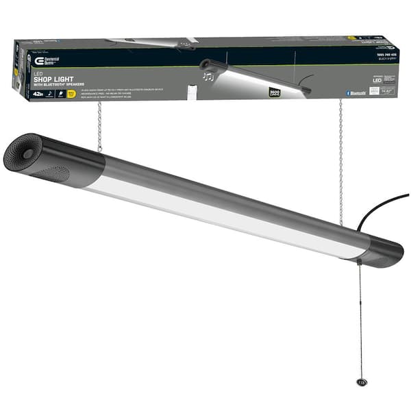 Commercial Electric 42 in. Workbench Garage Integrated LED Shop Light Bluetooth Speakers 3600 Lumens Black Brushed Nickel 55703191