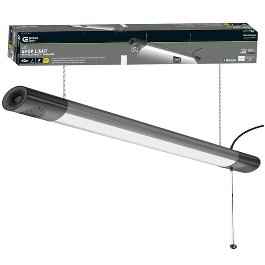 Commercial Electric 42 in. Workbench Garage Integrated LED Shop Light Bluetooth Speakers 3600 Lumens Black Brushed Nickel 55703191