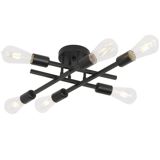 LamQee 18.9 in. 6-Light Black Sputnik Linear Semi- Flush Mount Ceiling Light Fixture 06FTL0213BBK