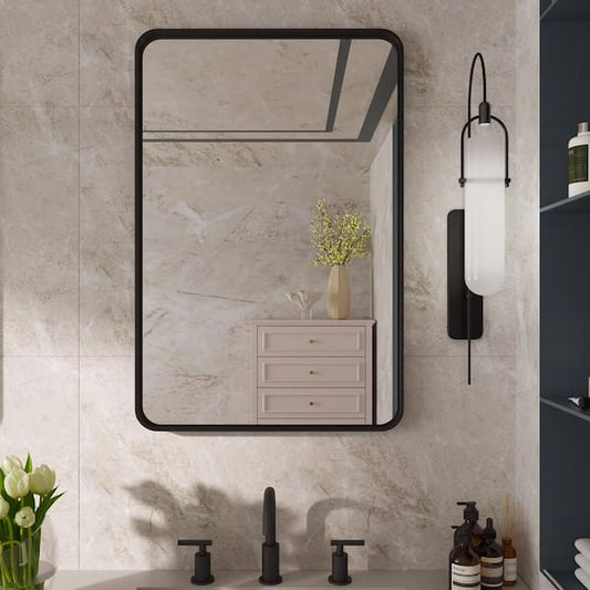 FORIOUS 23 in. W x 35 in. H Large Rectangular Single Aluminum Framed Wall Mount Bathroom Vanity Mirror in Black HH21001B2335