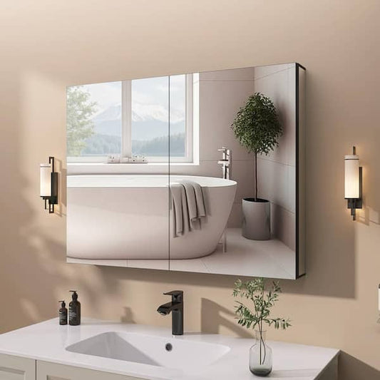 Getpro Nox 40 in. W x 30 in. H Rectangular Aluminum Medicine Cabinet with Mirrors for Bathroom Recessed or Surface Mount RMC4030-LR