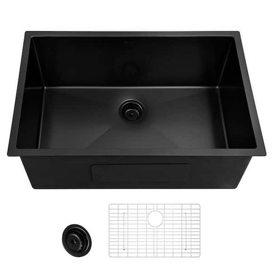 Glacier Bay 27 in. Undermount Single Bowl 18 Gauge Black Stainless Steel Kitchen Sink ACS2718A1B
