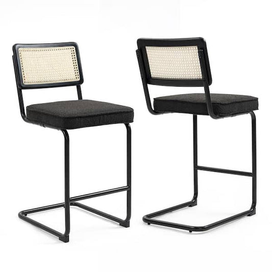 Glamour Home Ayers 26 in. Black Metal Counter Stool with Boucle Seat 2 (Set of Included) GHSTL-1689