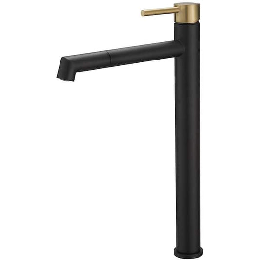 BWE Single Hole Single Handle Bathroom Vessel Sink Faucet With Supply Hose in Matte Black Gold A-96023H-GBK