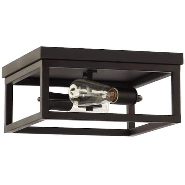 Hampton Bay Boswell Quarter 12-1/2 in. 2-Light Black Industrial Open Cage Flush Mount Ceiling Light 8017HBDBDI