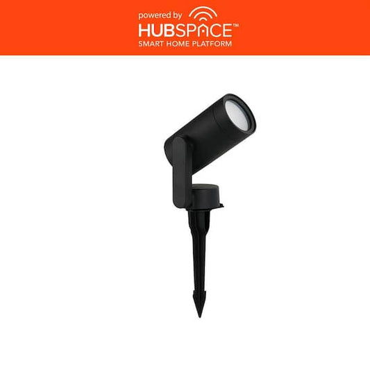 Hampton Bay Smart 450 Lumen Low Voltage Black LED RGB Color Changing Outdoor Spotlight Powered by Hubspace (1-Pack) L08557-BK