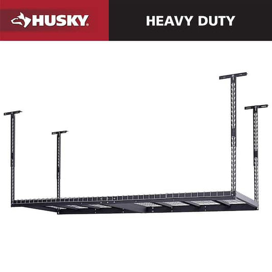 Husky 97.5 in. W x 43.75 in. H x 32 in. D Adjustable Height Metal Heavy-Duty Overhead Garage Storage Rack in Black ACR3296B-P