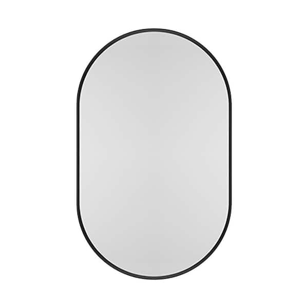 IHOMEadore 20.5 in. W x 33.5 in. H Capsule Oval Framed Medicine Cabinet with Mirror in Modern Black MD-W1435P201160