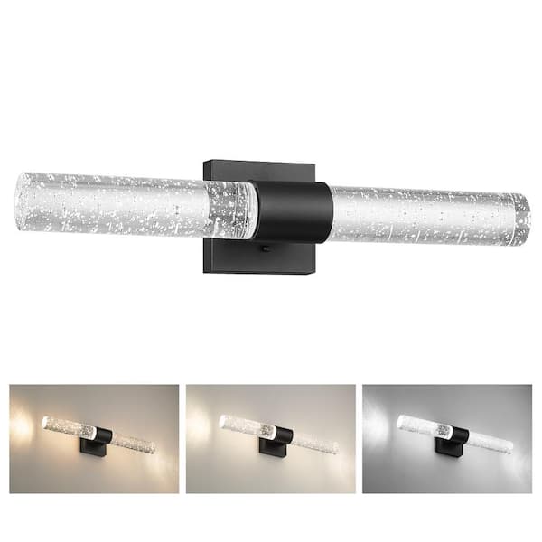 JAZAVA 21.8 in. 11-Watt with Crystal Bubble Glass, Black LED Vanity Light Indoor HD5HW76B-LED BK