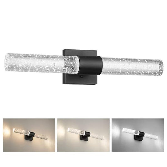 JAZAVA 21.8 in. 11-Watt with Crystal Bubble Glass, Black LED Vanity Light Indoor HD5HW76B-LED BK