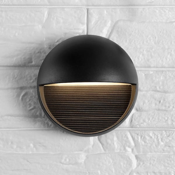 JONATHAN Y Orbe Small 6.25 in. Black Integrated LED Outdoor Metal/Glass Sconce JYL7441A