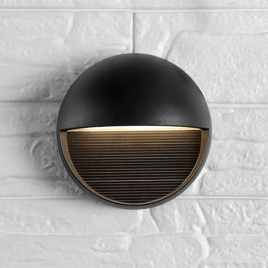 JONATHAN Y Orbe Small 6.25 in. Black Integrated LED Outdoor Metal/Glass Sconce JYL7441A