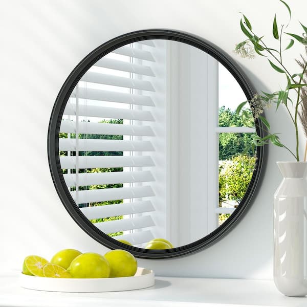 KeonJinn 16 in. W x 16 in. H Round Metal Framed Modern Wall Mounted Bathroom Vanity Mirror Wall Mirror in Black HD-YX2-R41-BK