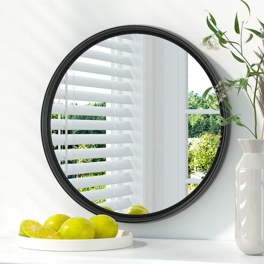 KeonJinn 16 in. W x 16 in. H Round Metal Framed Modern Wall Mounted Bathroom Vanity Mirror Wall Mirror in Black HD-YX2-R41-BK