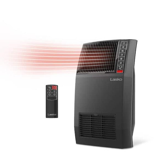 Lasko 1500-Watt 20 in. Black Electric Console Ceramic Space Heater with Tip-Over Switch, Adjustable Louvers, Timer, Remote CC20150