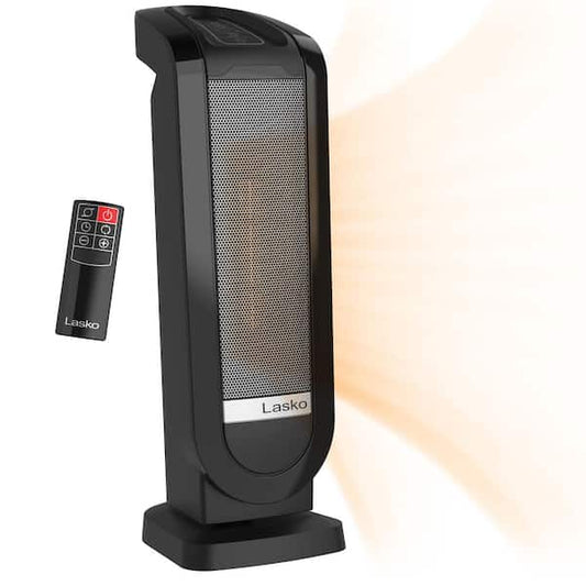 Lasko 1500W 22 in. Black Electric Tower Oscillating Ceramic Space Heater with Digital Display, Timer and Remote Control CT22840