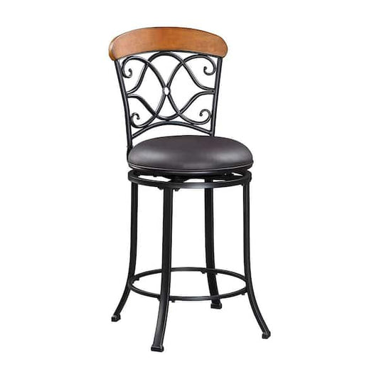 Lazzara Bonnie 24 in. Black Metal Swivel Counter Height Chair with Brown Faux Leather Seat 5969-24