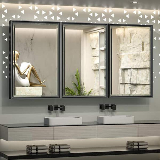 KeonJinn 60 in. W x 30 in. H Rectangular Black Metal Framed Beveled Surface Mount/Recessed Medicine Cabinet with Mirror hd-JGFJ15276bk